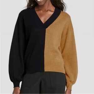 Who What Wear V-Neck Sweater - Black and Tan